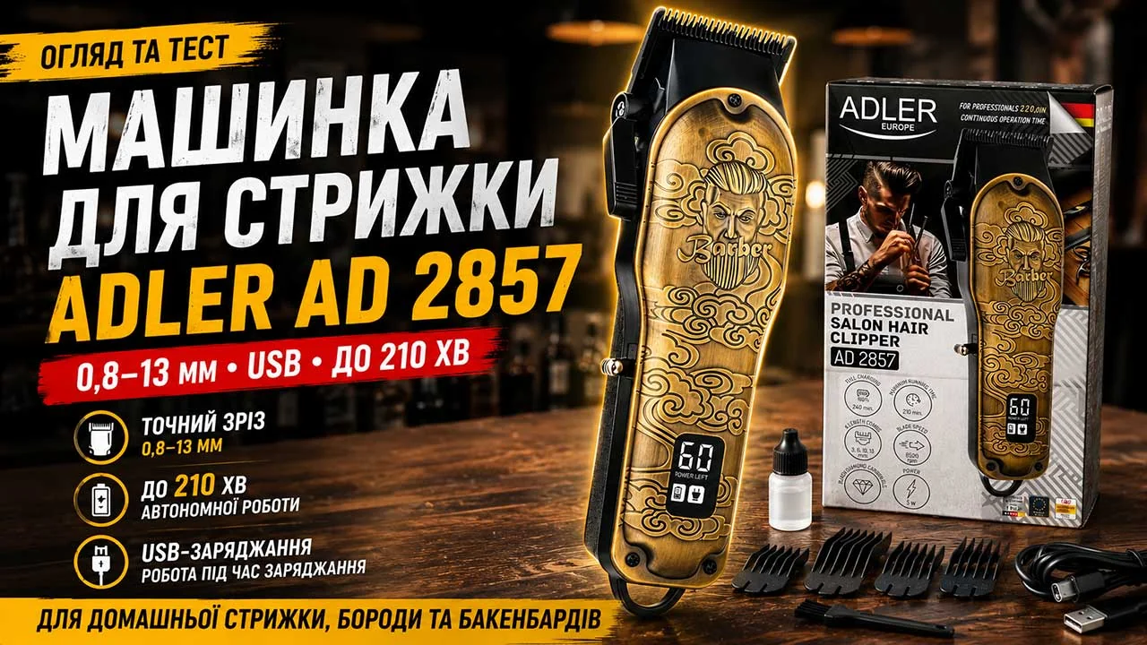 Машинка для стрижки Adler AD 2857 — огляд моделі з автономністю до 210 хвилин і точним регулюванням довжини