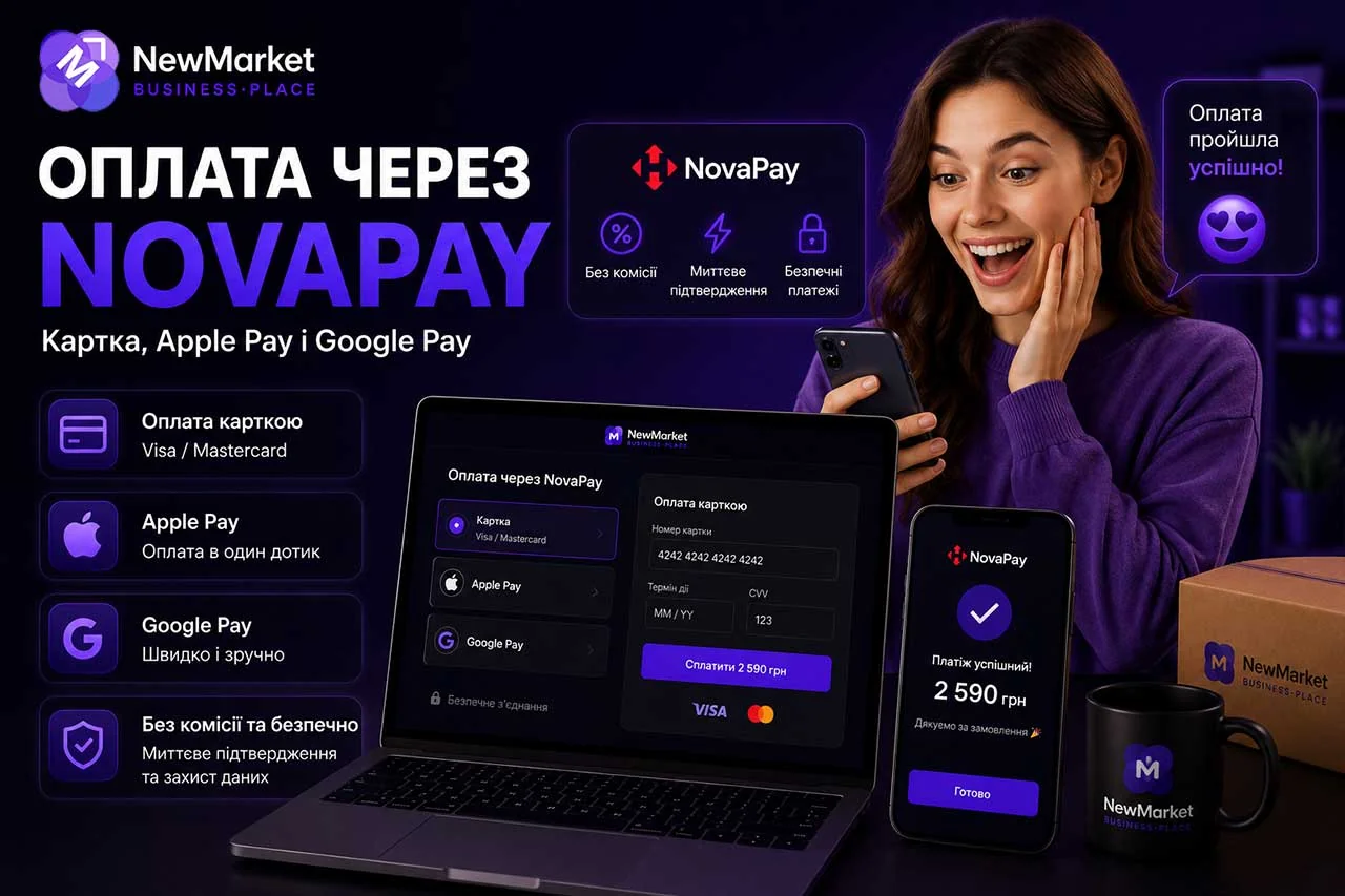 Оплата через NovaPay на NewMarket: картка, Apple Pay і Google Pay