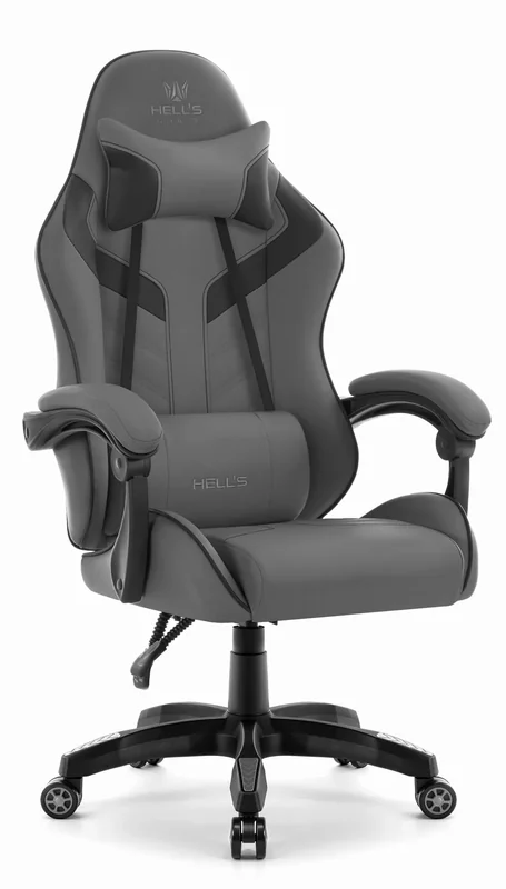 Геймерське крісло Hell's Chair HC-1007 Grey Black з подушками