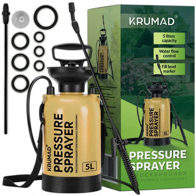 Ручний садовий обприскувач KRUMAD 5Л з регульованою форсункою