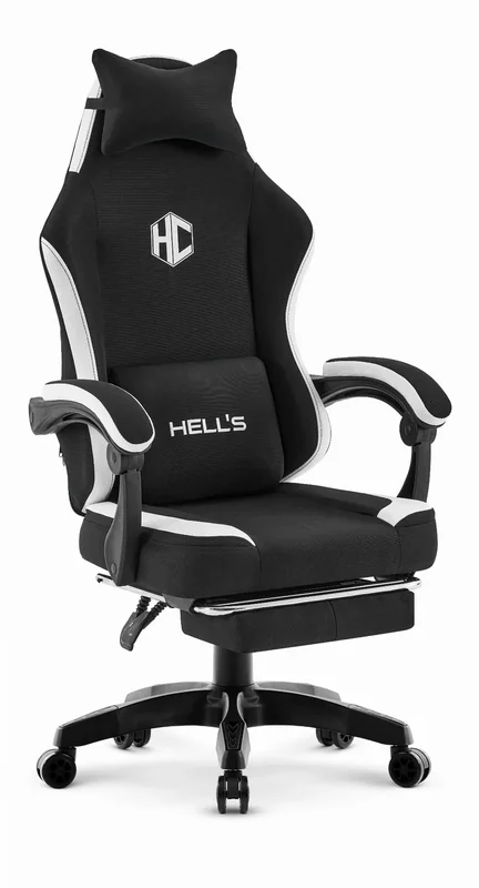 Геймерське крісло Hell's HC-1016 Black White з розсувною підставкою для ніг