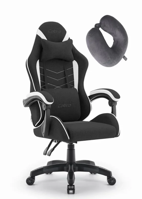 Ігрове крісло CABRO C500 FABRIC чорно-біле тканинне