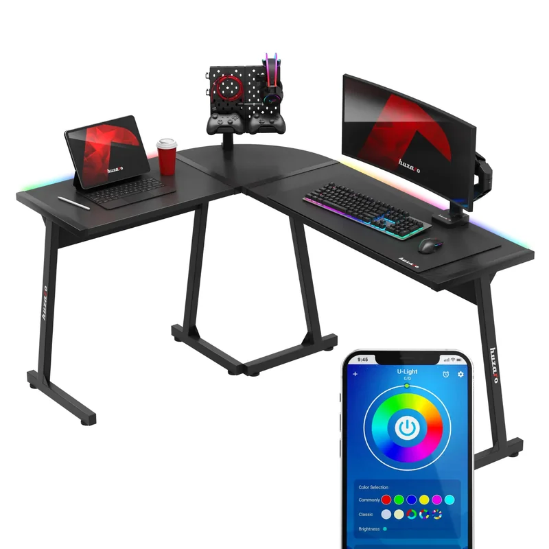 Ігровий стіл HUZARO HERO 6.0 Black RGB кутовий L-подібний