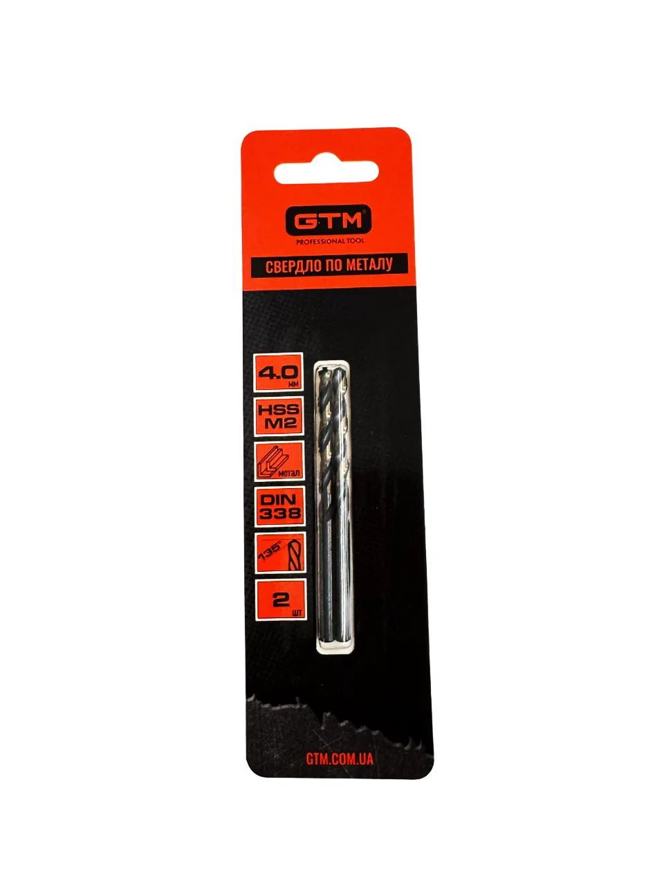 Свердло GTM EM2-040B 4 мм HSS TiN, 2 шт