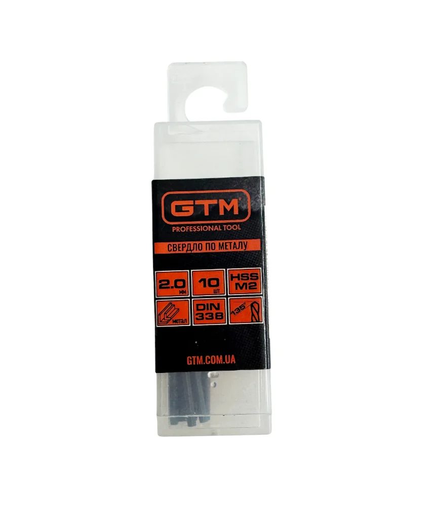 Свердло GTM GTMEM2-020K 2.0 мм HSS TiN, 10 шт