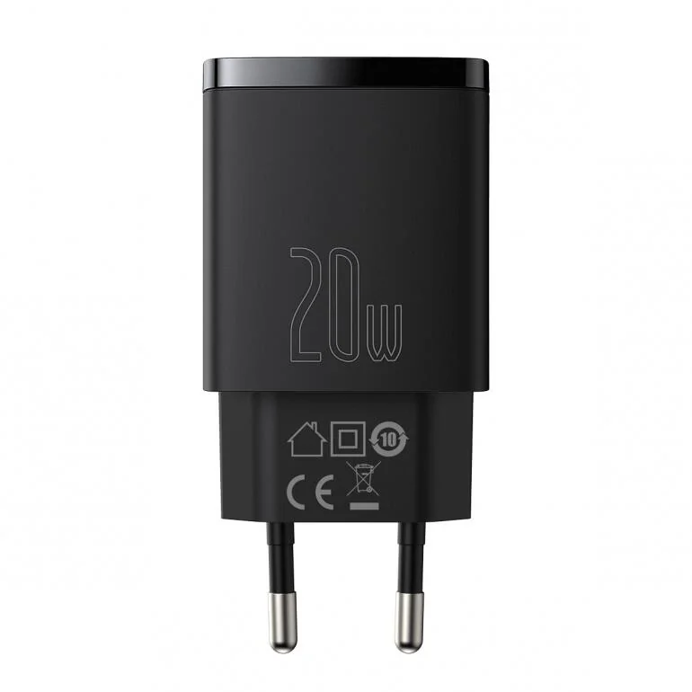 Зарядний пристрій Baseus Compact Quick Charger USB-A/USB-C 20W, чорний
