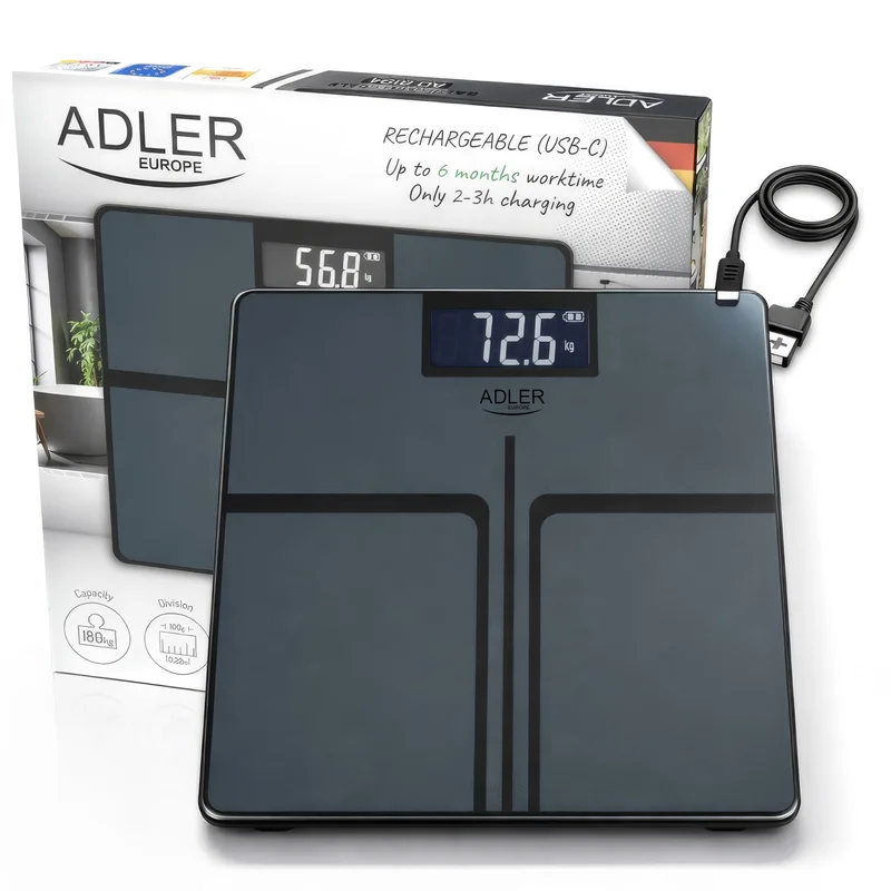Ваги підлогові Adler AD 8194 USB-C, 180 кг, LCD дисплей