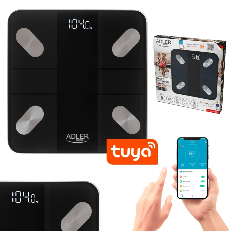 Ваги підлогові Adler AD 8186 Black Smart з Bluetooth