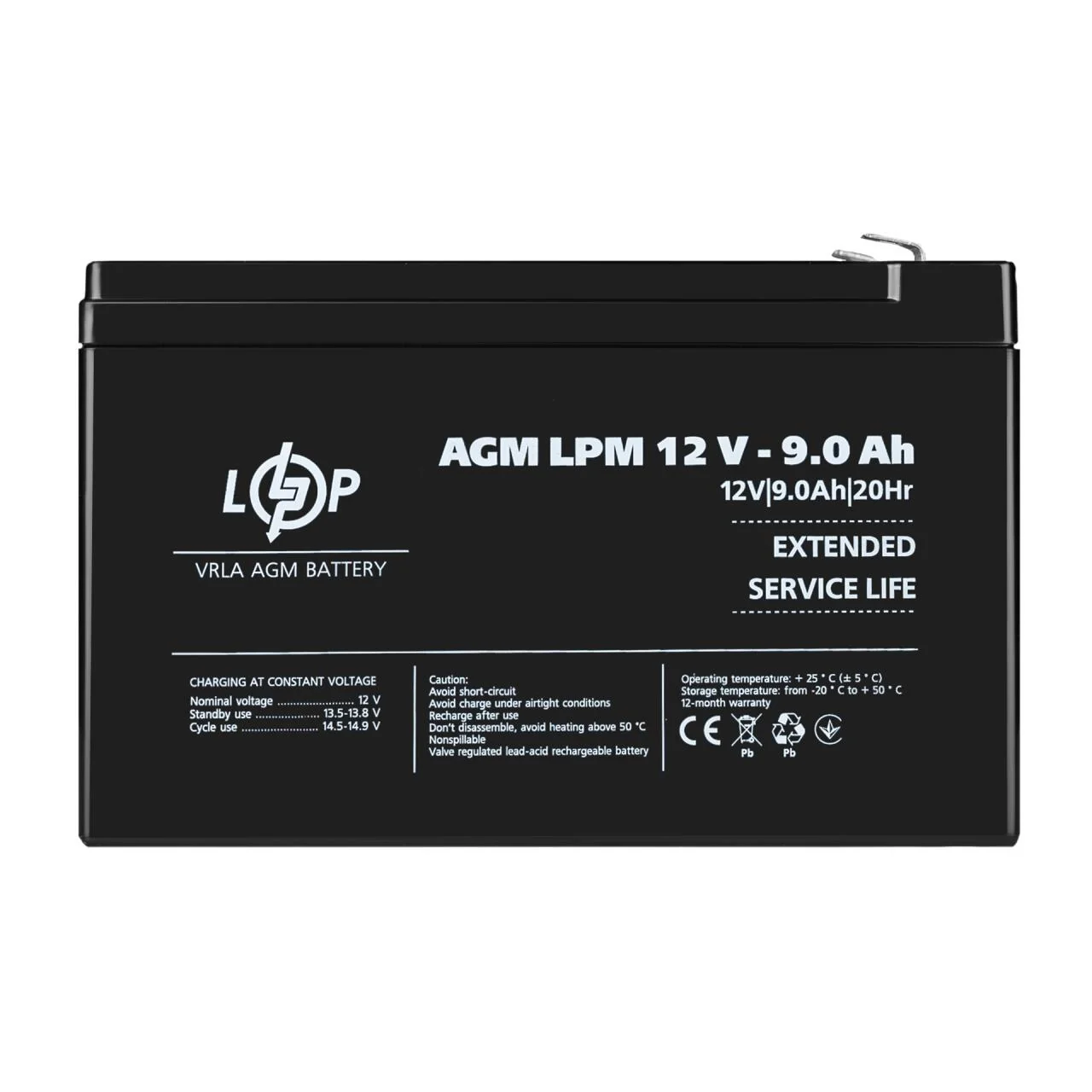 Акумулятор AGM LogicPower 12V 9Ah для ДБЖ та сигналізації