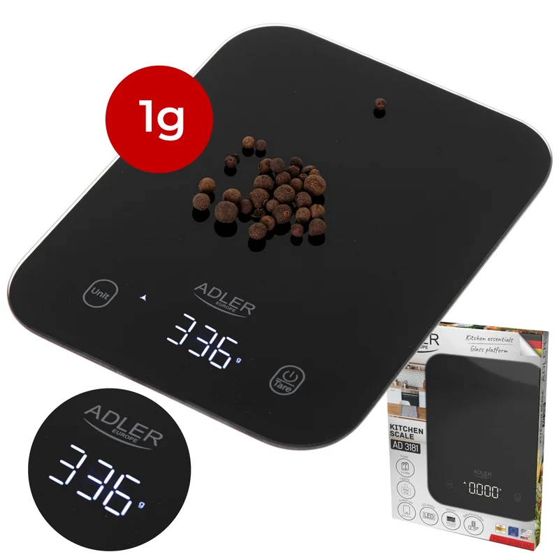Кухонні ваги Adler AD 3181 Black, 10 кг, 1 г