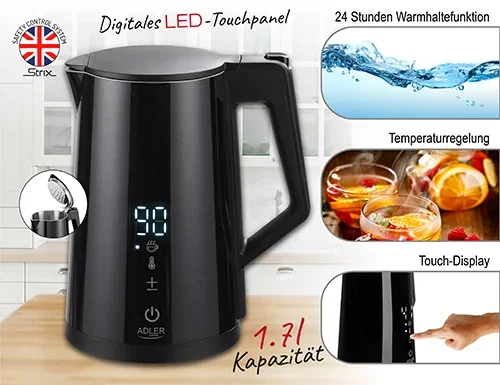 Електрочайник Adler AD 1345 Black 1,7 л з терморегулятором