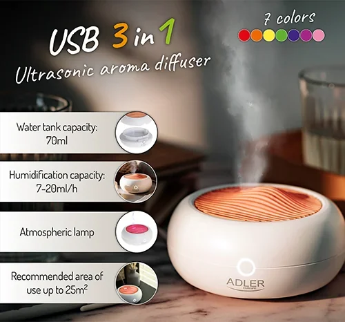 Аромадифузор Adler AD 7969 ультразвуковий USB 3-в-1