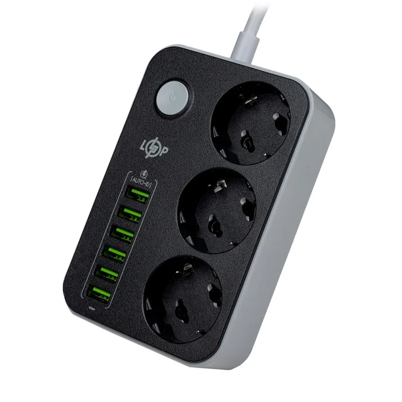 Мережевий фільтр LogicPower F24U6 з 3 розетками та 6 USB
