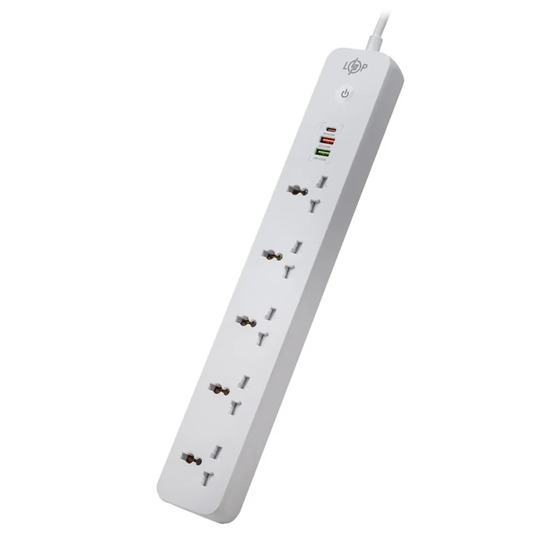 Мережевий фільтр LogicPower 5 розеток, USB-C, 2500 Вт