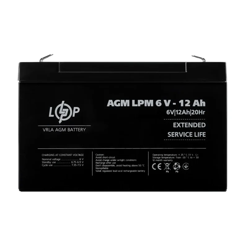 Акумулятор AGM LogicPower LPM 6V 12Ah для ДБЖ
