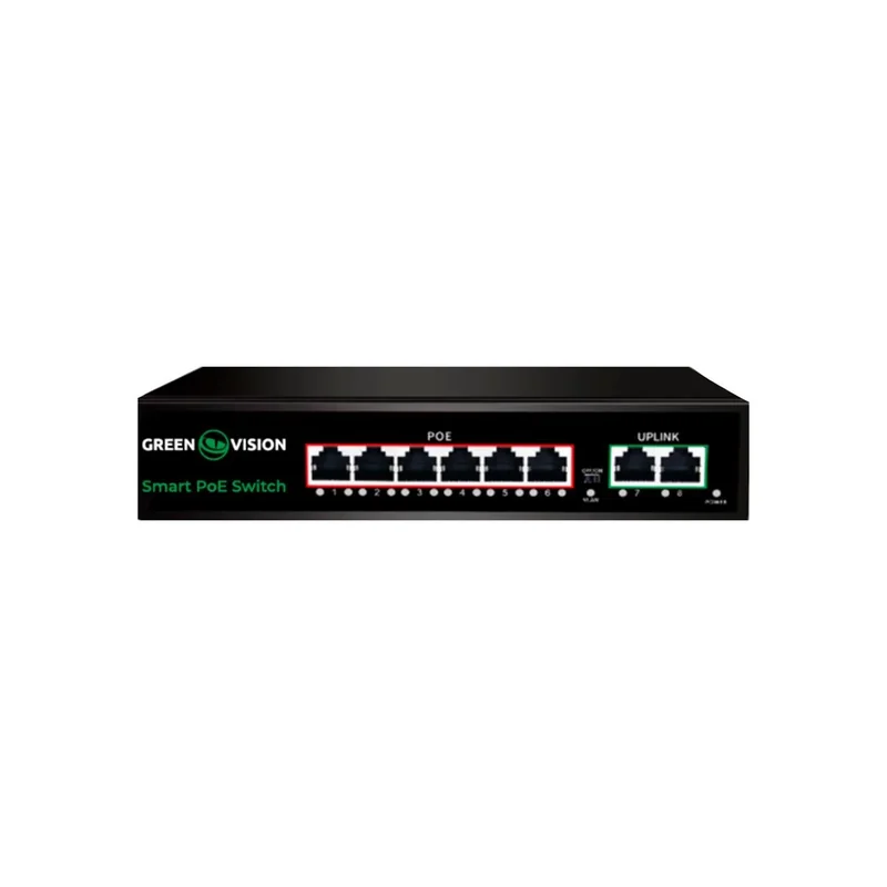 Комутатор мережевий GreenVision GV-020-D-6G+2PG PoE+