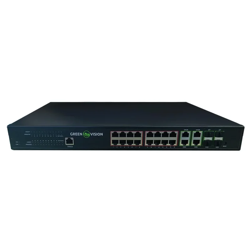 Комутатор мережевий GreenVision GV-020-AI-16G+4G+4SFP PoE