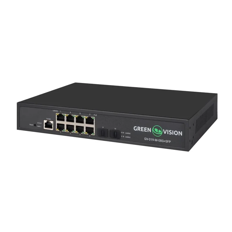 Комутатор мережевий GreenVision GV-019-M-08G+SFP PoE 8 портів