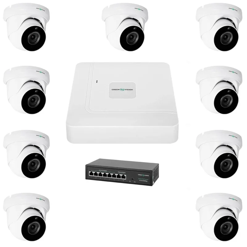 Комплект відеоспостереження GreenVision GV-IP-K-W77/09 5MP на 9 камер