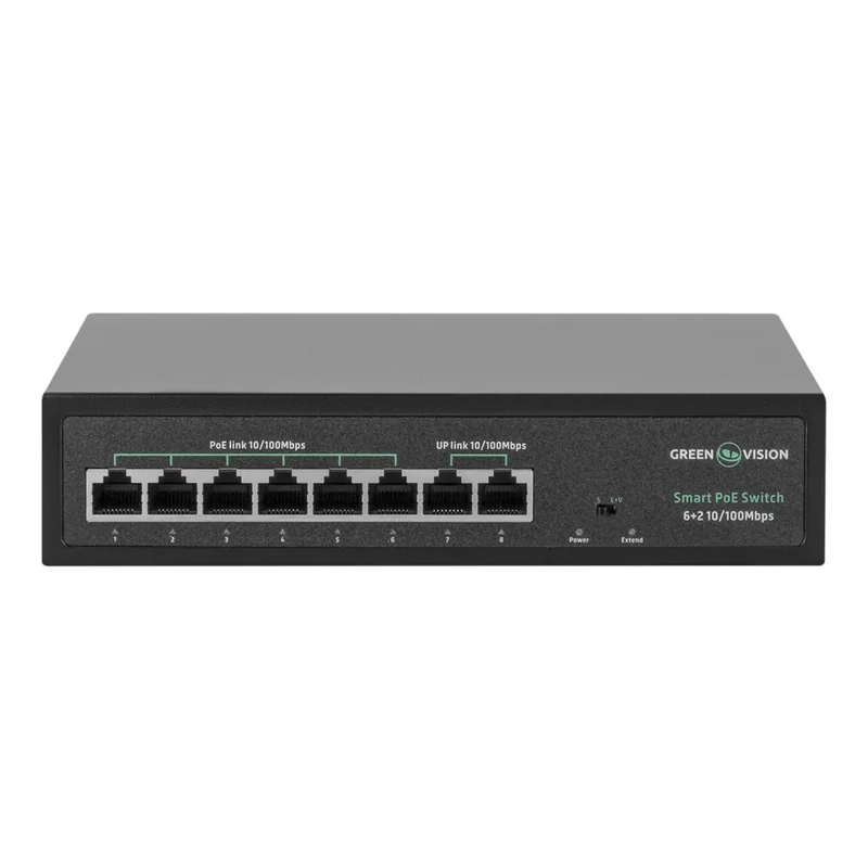 Комутатор мережевий PoE GreenVision GV-015-D-06+2P